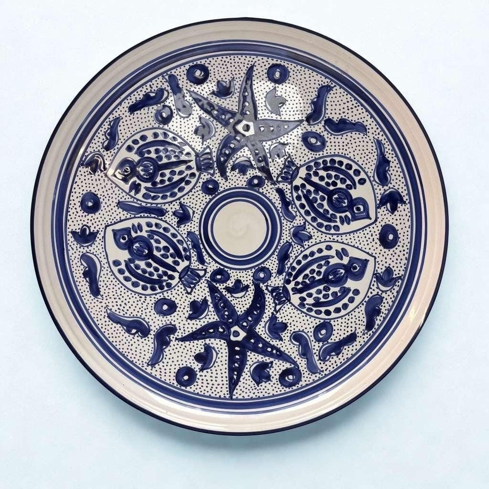 Le Souk Ceramique Tunisia Serving Dish 16"‎ Coastal Blue and White